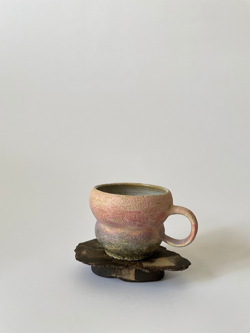 豐潤的果實- 咖啡杯盤組 手作陶杯 手拉坏 絞胎 - 杯子 - 陶 粉紅色