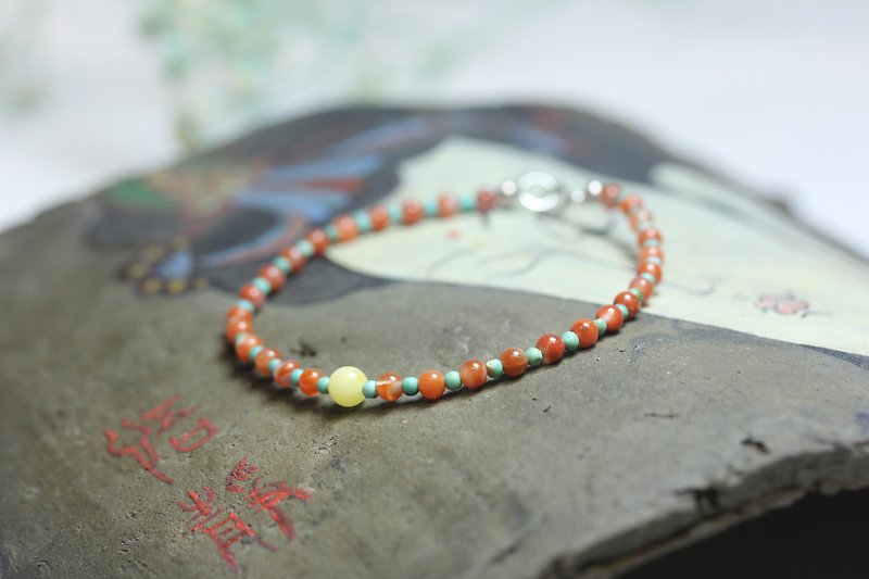 [Dream Back to Dunhuang] Southern Red Turquoise Wax Bracelet Bracelet Bracelet Gift for Girls - สร้อยข้อมือ - หยก หลากหลายสี