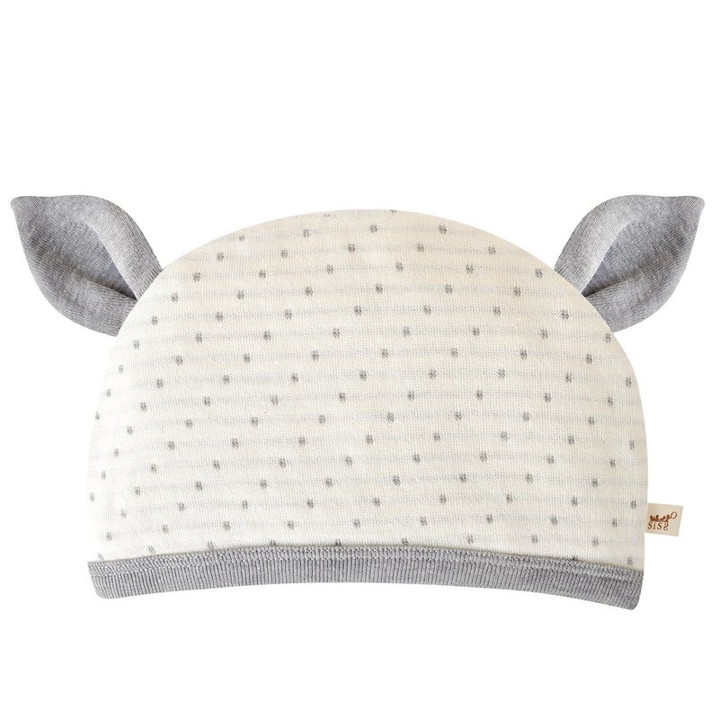 [SISSO Organic Cotton] Gray Rice Dotted Deer Double Woven Baby Hat - หมวกเด็ก - ผ้าฝ้าย/ผ้าลินิน สีเทา