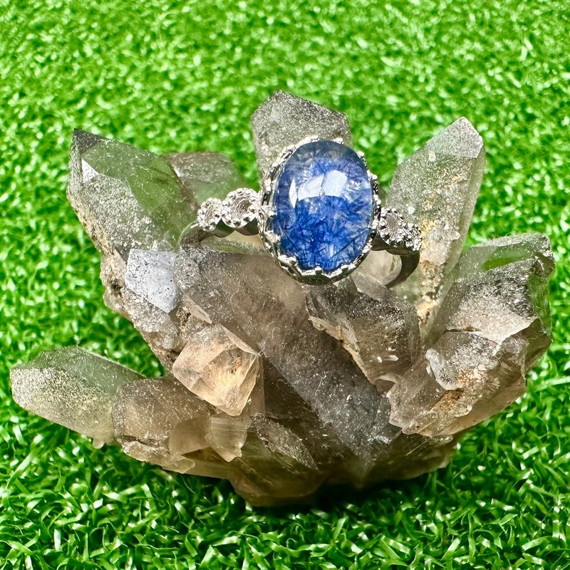 【莫名奇妙雜貨店】藍線石 藍絨石 925銀戒指 - 戒指 - 銀 藍色