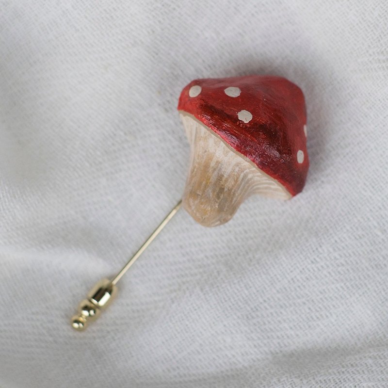mushroom paper mache brooch - Brooches - Paper Red