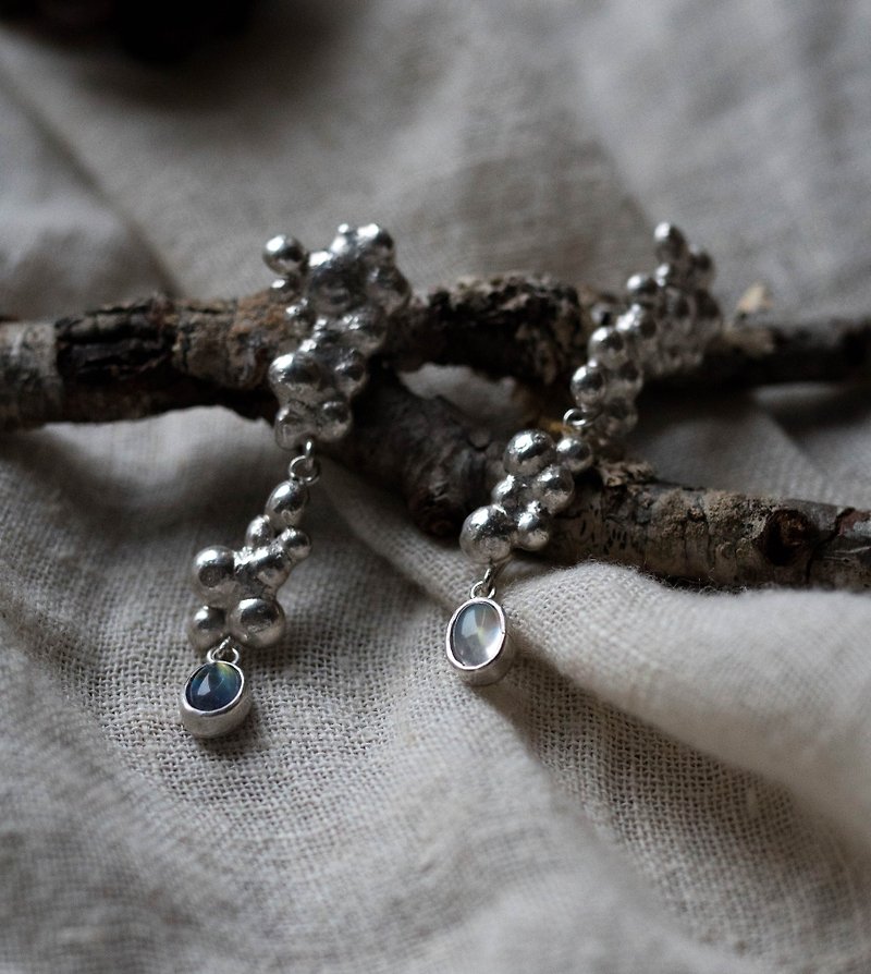 Sterling Silver Earrings Gemstone Moonstone - ต่างหู - เงินแท้ ขาว