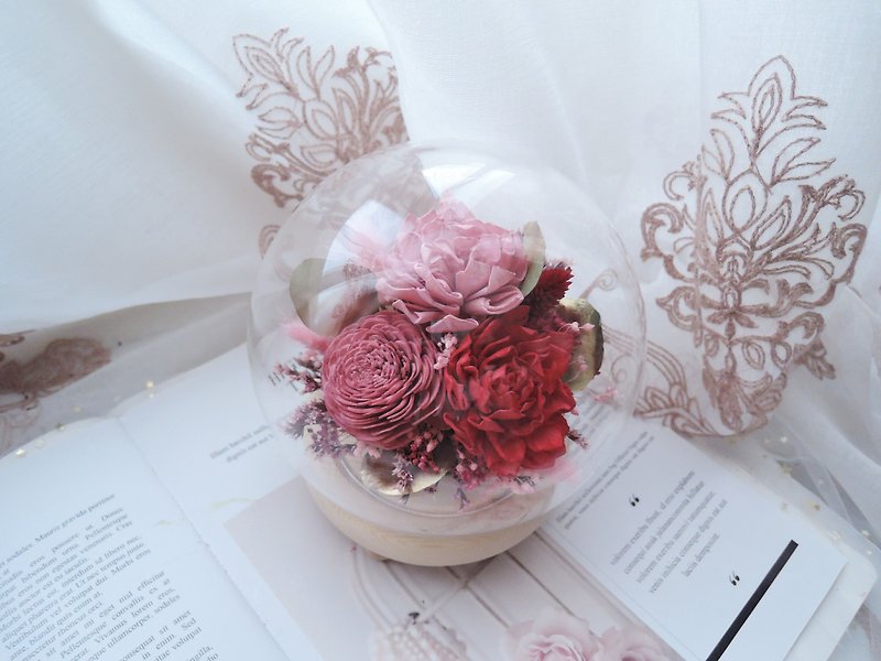 Dry flower glass cover night light [Fenghua Peerless] Opening Ceremony/New Wedding/Christmas - โคมไฟ - พืช/ดอกไม้ สีแดง