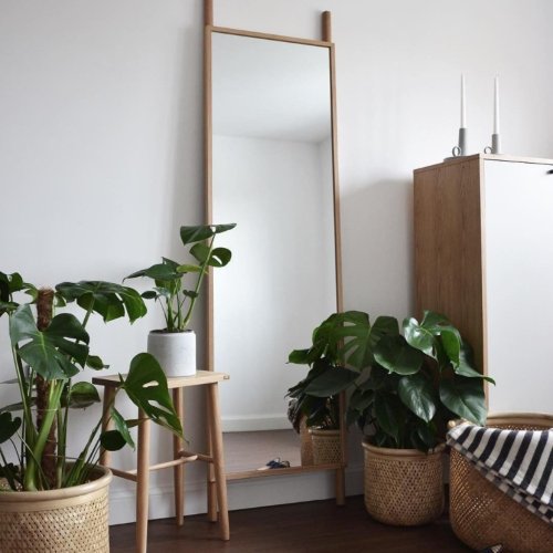 【Hübsch】－880414 Nordic style oak floor-to-ceiling mirror full-length mirror