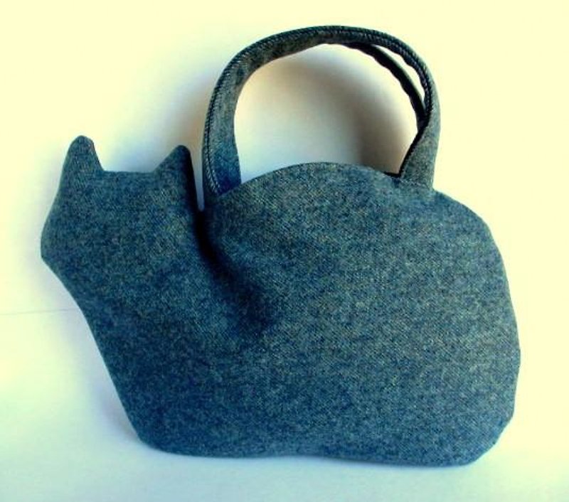 Wool flannel winter cat bag blue gray - Handbags & Totes - Cotton & Hemp Gray