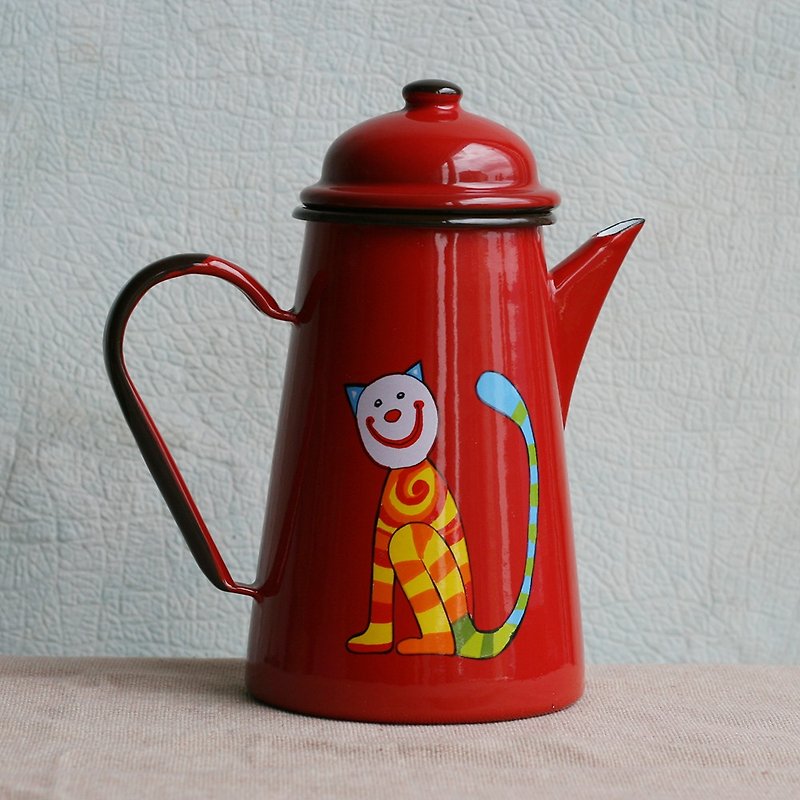 Smaltum布拉格 琺瑯咖啡壺 小丑喵咪 茄紅 (FDN000541) - 咖啡壺/咖啡周邊 - 琺瑯 紅色