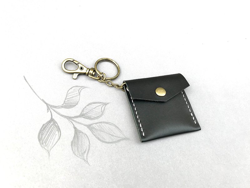 POPO│ ink bamboo │ palm. lightweight. square. small purse │ leather - ที่ห้อยกุญแจ - หนังแท้ สีดำ