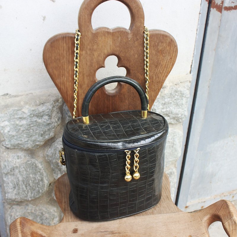 Italian Vintage Dark Blue Cylindrical Shoulder Bag (Birthday Gift / Christmas Gift) - Messenger Bags & Sling Bags - Genuine Leather Blue