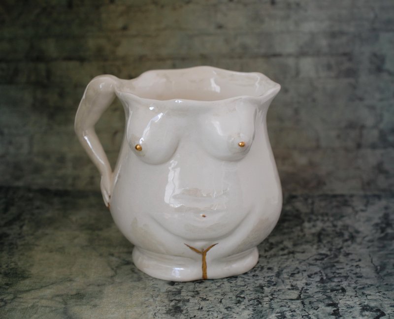 Ceramic art mug Cup figurine Sexy lady mug Ceramic sculpture Figurine Nude woman - 咖啡杯/馬克杯 - 瓷 白色