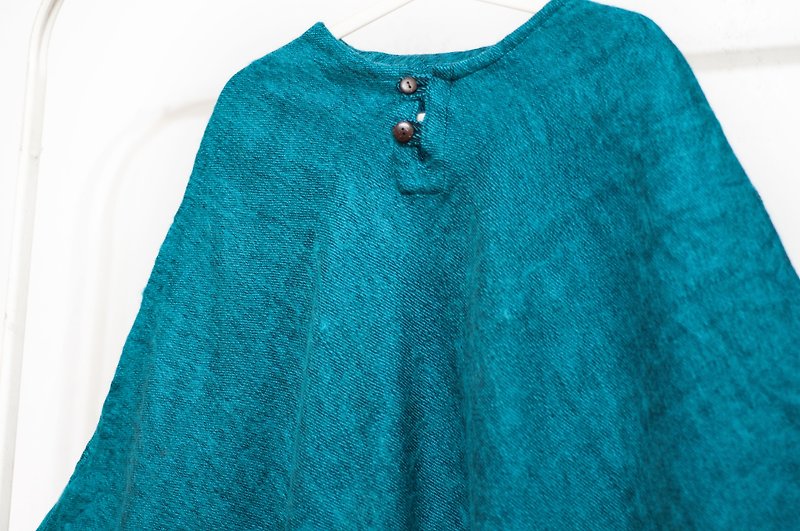 Indian Ethnic Fringe Cloak / Bohemian Cape Cloak / Wool Hooded Cloak - Blue Moroccan - ผ้าพันคอถัก - ขนแกะ สีน้ำเงิน