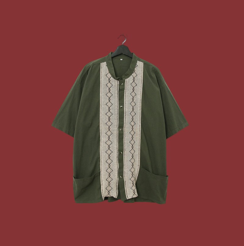 Back to Green- Cuban embroidered shirt cb-18 vintage shirt - เสื้อเชิ้ตผู้ชาย - ผ้าฝ้าย/ผ้าลินิน 