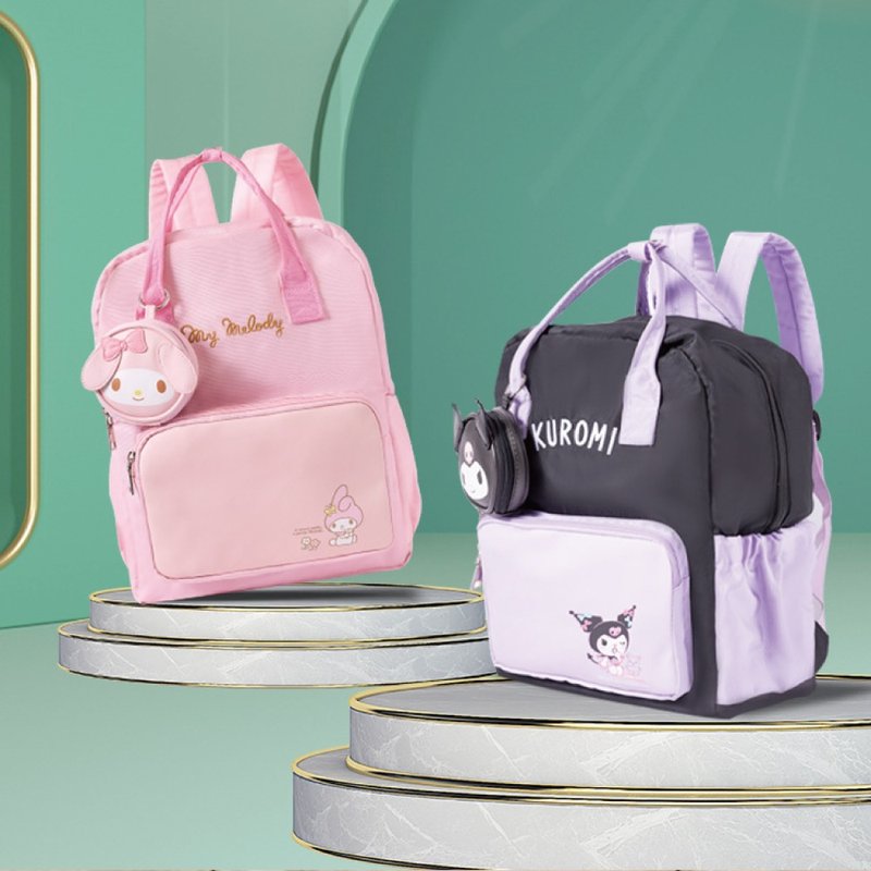 Sanrio's stylish, lightweight and casual school bag, portable backpack, comes with a super cute coin purse - กระเป๋าเป้สะพายหลัง - เส้นใยสังเคราะห์ หลากหลายสี