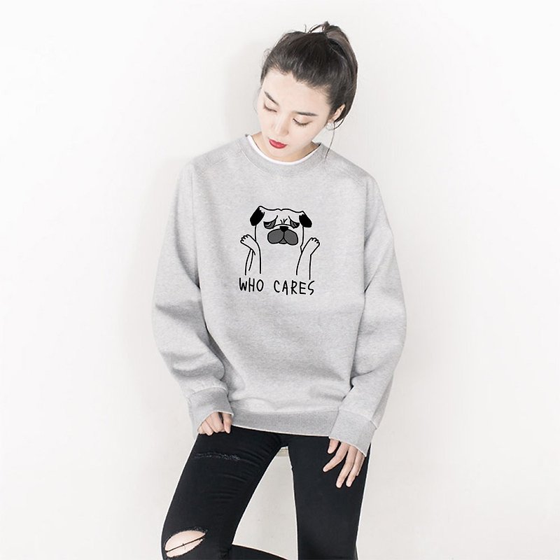 Who Cares Pug gray sweatshirt - Women's Tops - Cotton & Hemp Gray
