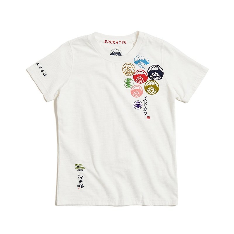 Edo Katsu Japanese style Seven Mount Fuji short-sleeved T-shirt - Women's (off-white) #Top - Women's T-Shirts - Cotton & Hemp White