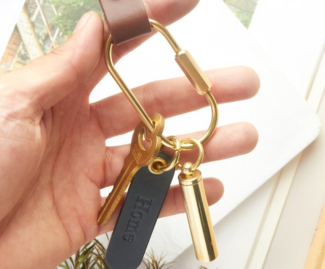 Green Leather Key Chain, Stainless Steel Carabiner Clip, Custom text, Fob  Holder, FREE Personalization