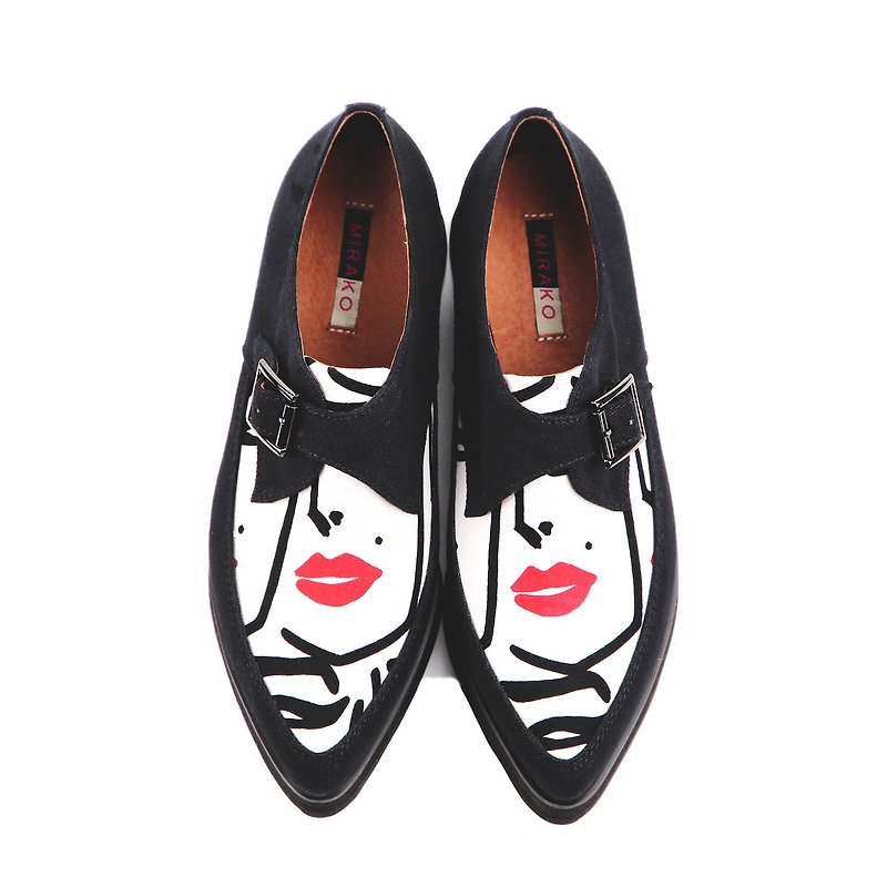 Creepers W1063 RedLips - รองเท้าลำลองผู้หญิง - ผ้าฝ้าย/ผ้าลินิน สีดำ