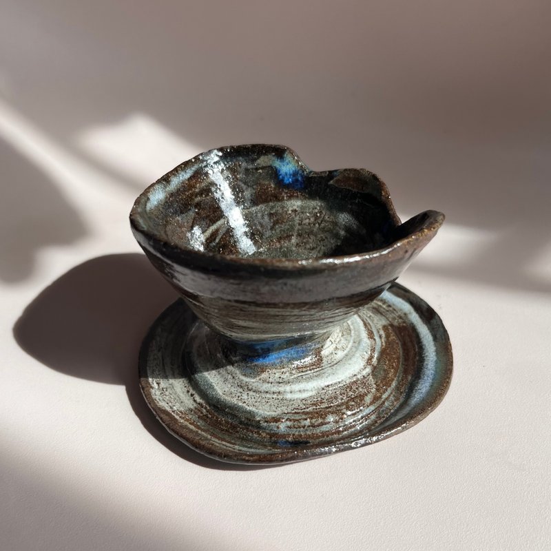 Tea cup / Espresso cup - Black Landscape and Sea - Cups - Pottery Black