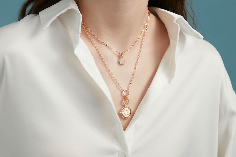 PISCES ZODIAC TOPAZ NECKLACE WITH GOLD SPINNING DISC - Necklaces - Rose Gold Gold