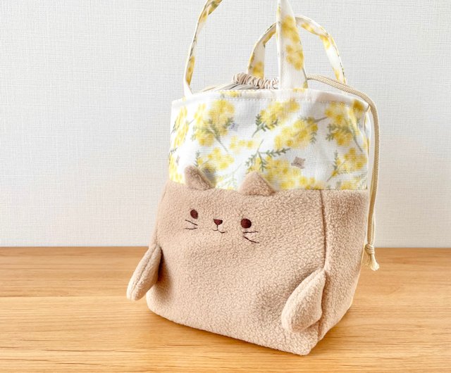 ぬいぐるみみたいな、ふわふわねこさんの巾着バッグ - Shop rarikuma