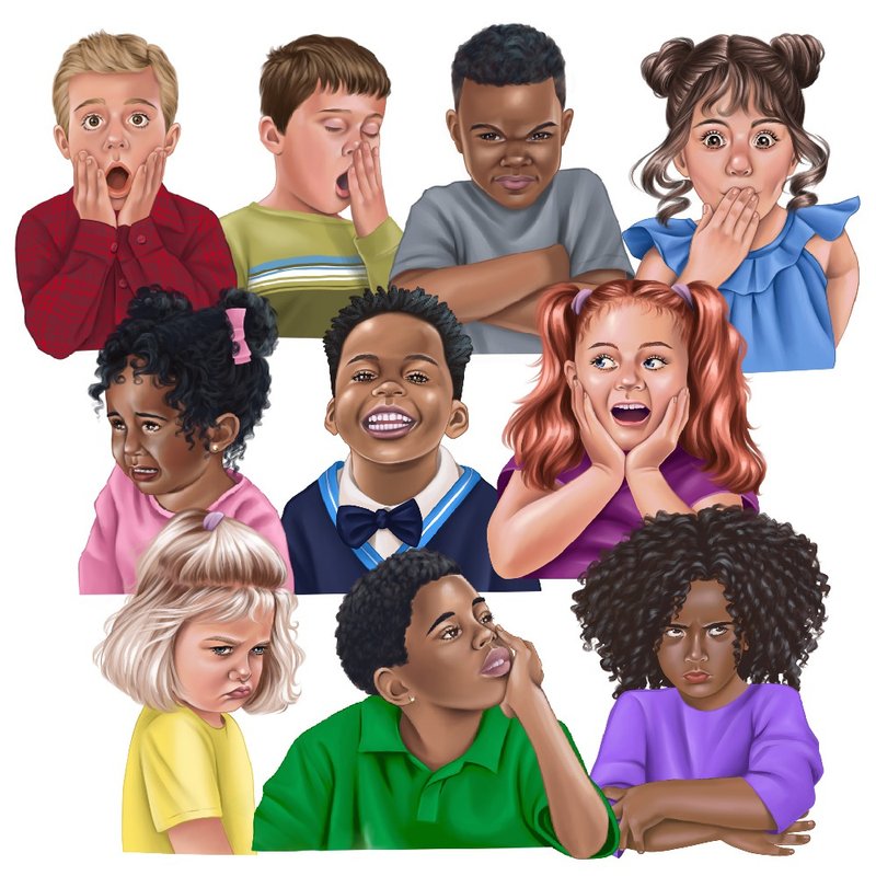 Kids' Feelings and Emotions digital clipart - 電子似顏繪/繪畫/插畫 - 其他材質 