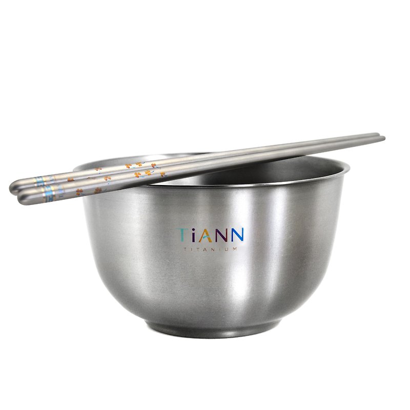 Titanium Bowl (Double-Walled) with chopsticks (patterned selected) - ถ้วยชาม - โลหะ สีเงิน