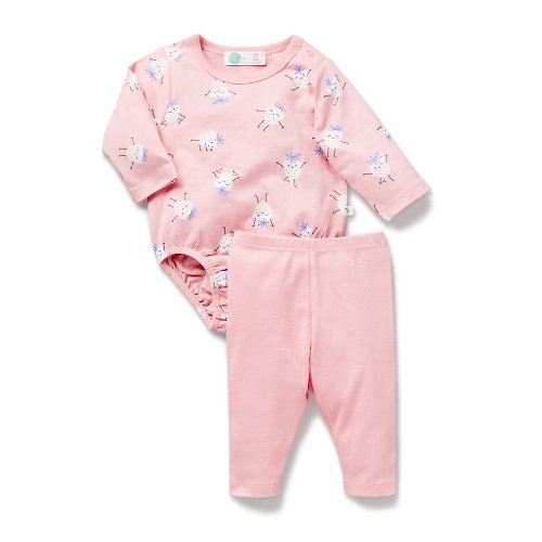 Purebaby有機棉 澳洲Little Green & Co有機棉嬰兒包屁衣套裝/新生兒 連身衣-粉紅