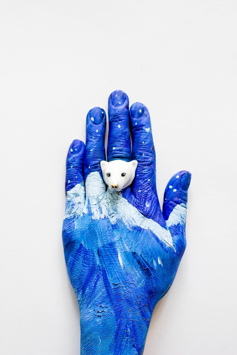 Paul Polar Bear Ring,Handmade Jewelry,Handcrafted Enamel. - リング - 銅・真鍮 ホワイト