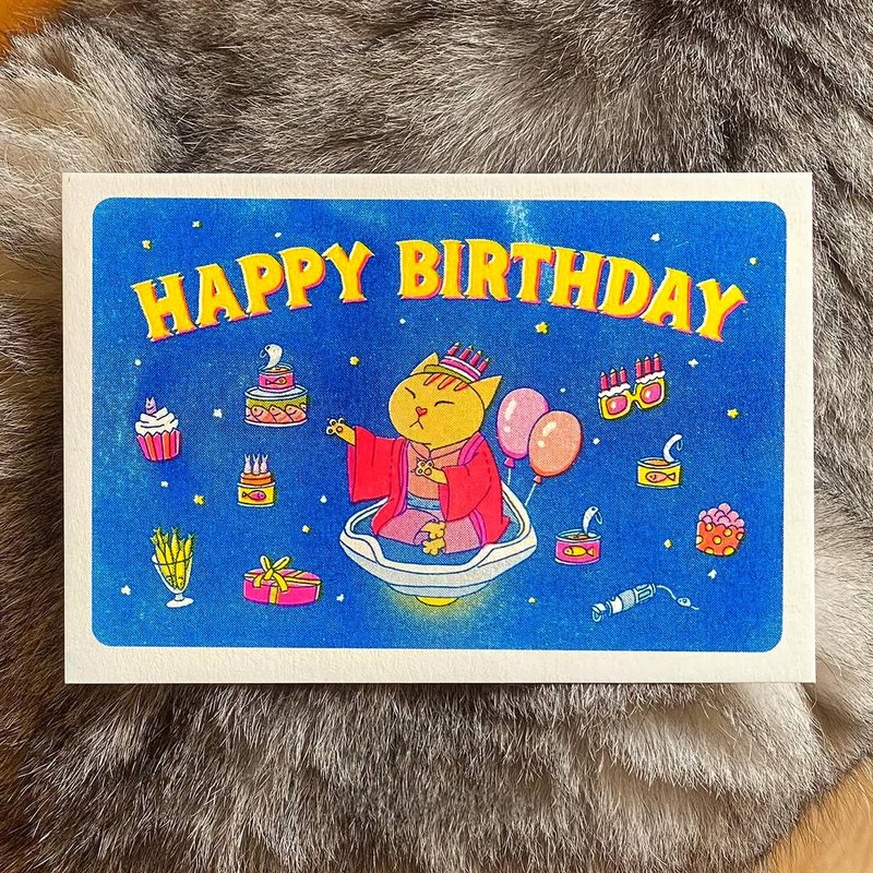 罐罐派對 (Risograph 生日卡) - 卡片/明信片 - 紙 藍色