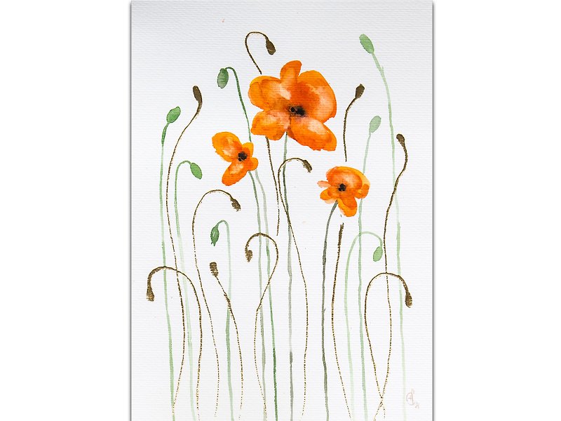 Poppy Painting Red Poppies Original Art Minimalist Watercolor Hand-Painted - Posters - Paper Red