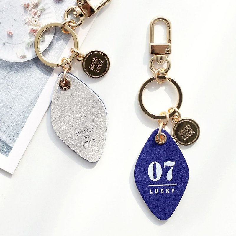 Clearance Sale - Letter Key Chain Charm - Lucky 7 - Blue, ICO88295 - Keychains - Genuine Leather Blue