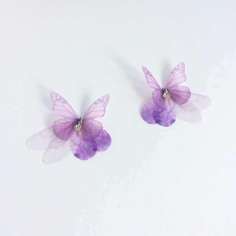 purple butterfly lavender drop earrings birthday Valentine's Day Gift bridal - Earrings & Clip-ons - Silk Purple