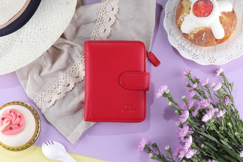 Simple Square Short Clip - Change wallet leather - กระเป๋าสตางค์ - หนังแท้ สีแดง