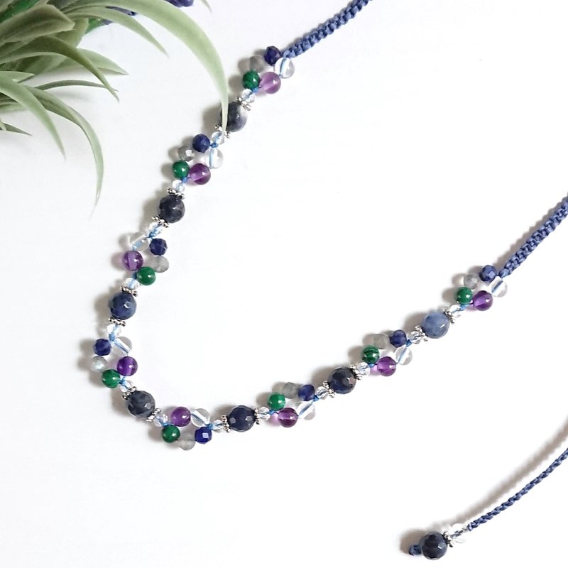 Blue mixed stone free size necklace with sodalite. - สร้อยคอ - เครื่องประดับพลอย สีน้ำเงิน