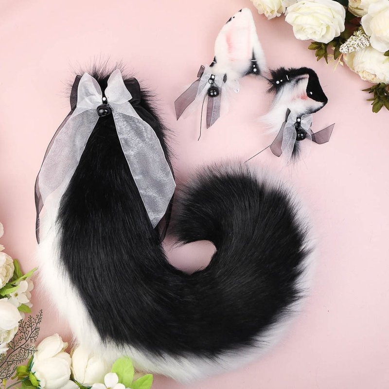 Black And White Puppy Ears and Tail Set - 髮夾/髮圈 - 其他人造纖維 黑色