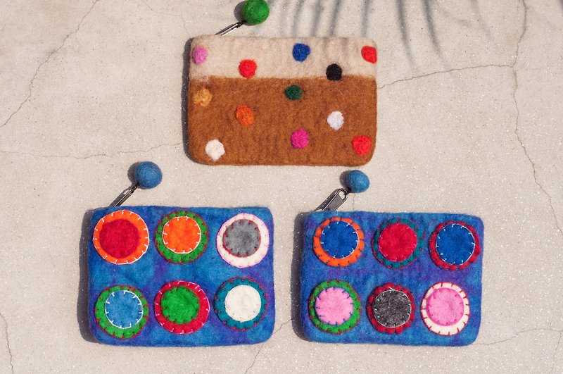 Wool felt small bag / wool felt storage bag / coin purse / leisure card holder / wool felt wallet-dot dot - Coin Purses - Wool Multicolor