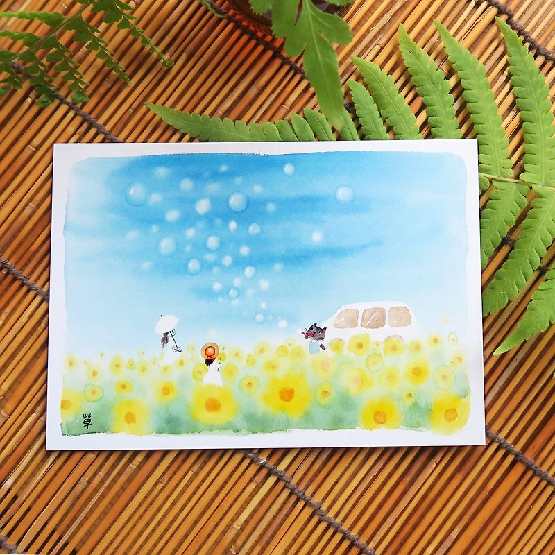Summer flower field postcard - การ์ด/โปสการ์ด - กระดาษ สีน้ำเงิน