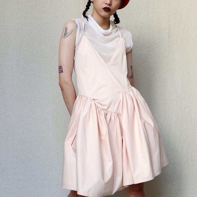 Pumpkin Vintage. Acne pink skin tone stitching spaghetti strap strap cotton dress - One Piece Dresses - Cotton & Hemp 