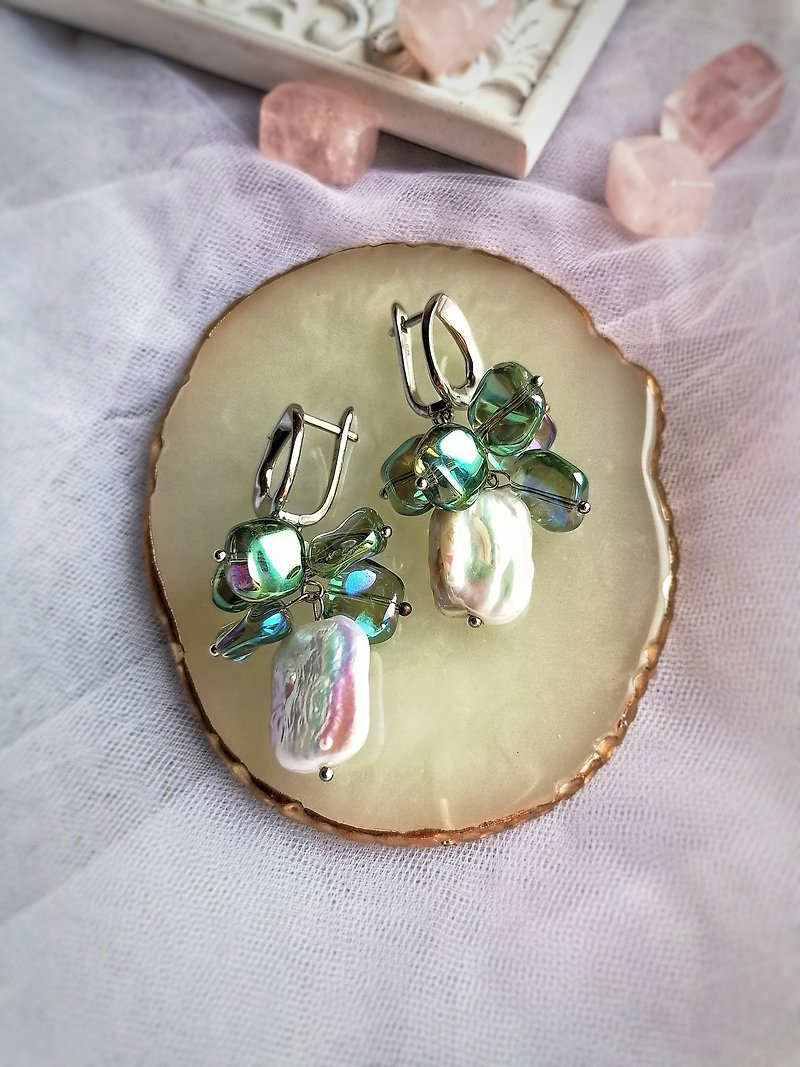 Pearl Earrings, Baroque Pearls Earrings, dangle earrings - 耳環/耳夾 - 寶石 白色