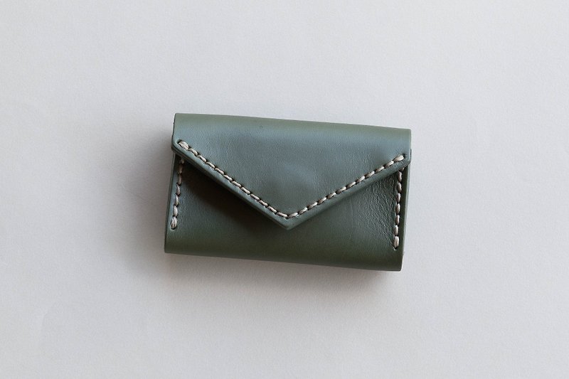 HANDMADE BAG 'SUNNY CARD HOLDER' MADE OF VEGETABLE TANNED LEATHER FROM JAPAN-GREEN - Toiletry Bags & Pouches - Genuine Leather Green