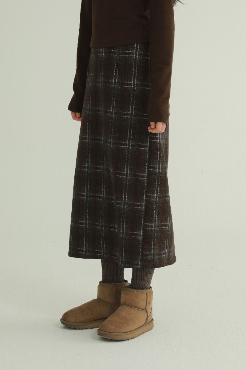 3 colors plus velvet plaid back slit skirt plaid skirt autumn and winter long straight British skirt - กระโปรง - เส้นใยสังเคราะห์ สีน้ำเงิน