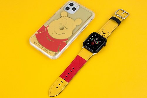 The Hood Pinkoi 旗艦店 迪士尼小熊維尼十字壓紋牛皮革Apple Watch真皮錶帶Series 1-8