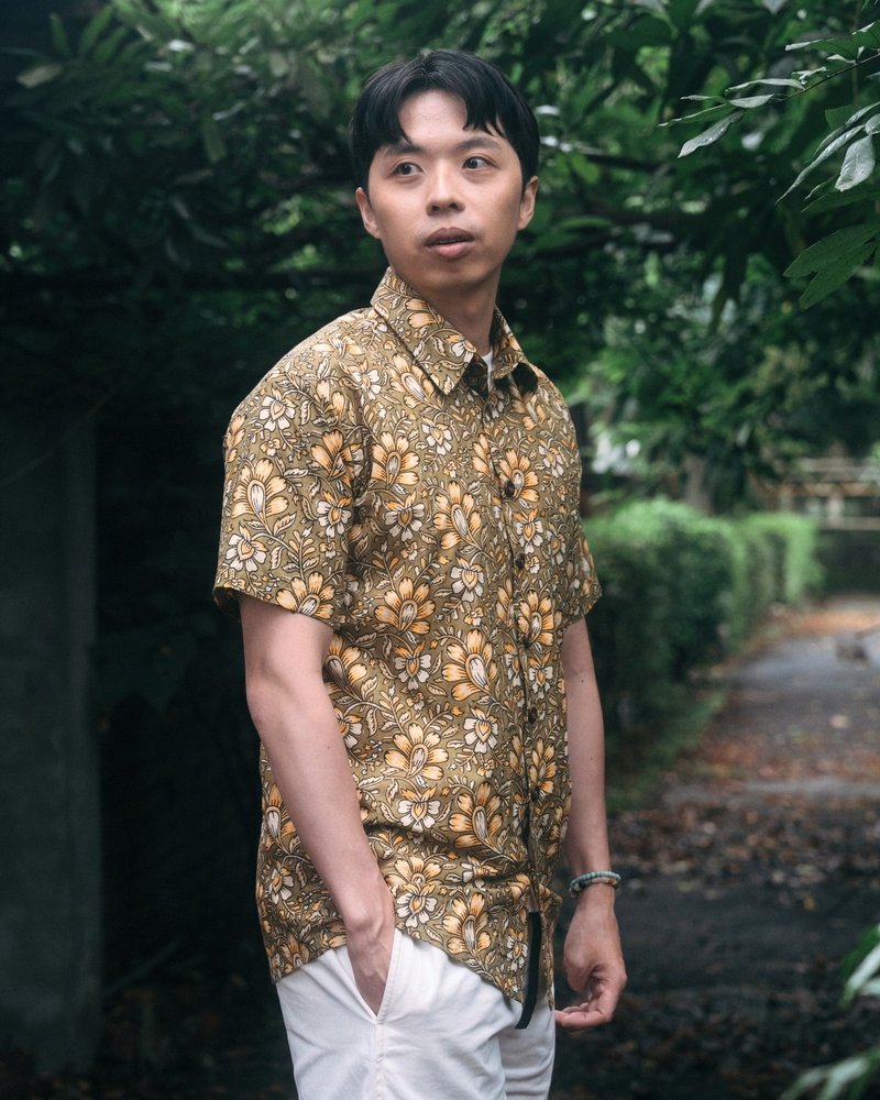 印度蓋染工藝純棉 男生襯衫 － 風鈴木黃 - 男襯衫/休閒襯衫 - 棉．麻 多色
