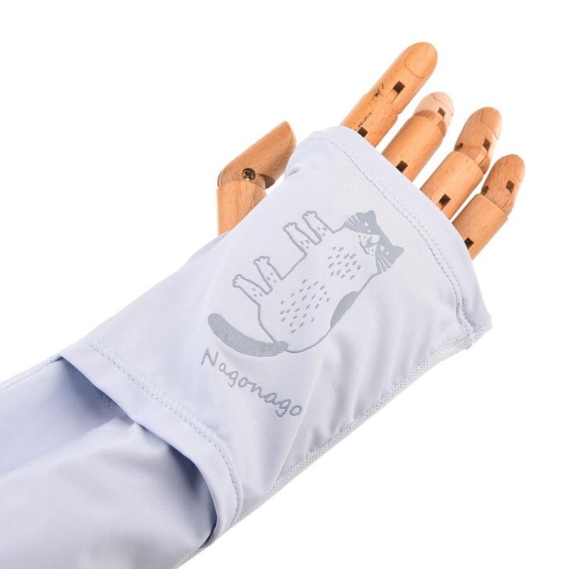 Kusuguru Japan 指孔袖套 涼感防曬抗UV 紫外線對策接觸冷感-淺藍 - 手套 - 聚酯纖維 藍色