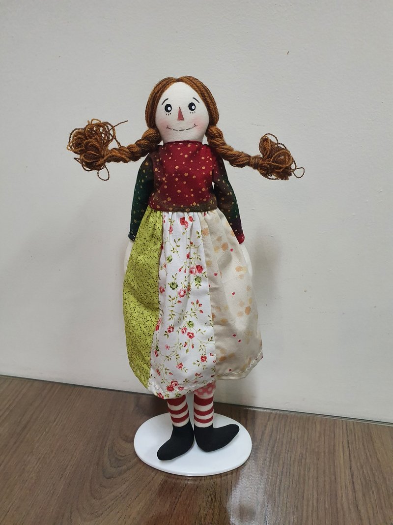 Yilan handmade country dolls ~ Brown patchwork girl and green hair polka dot girl for beginners - Knitting / Felted Wool / Cloth - Cotton & Hemp 