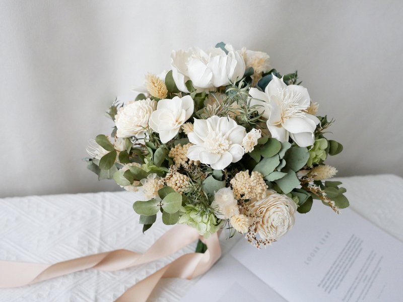 Natural dry flower bouquet [pure white] Sharing bouquet/customized - ช่อดอกไม้แห้ง - พืช/ดอกไม้ ขาว