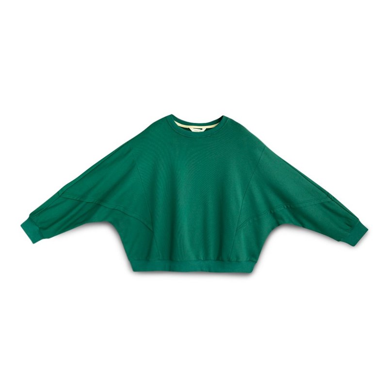 【Simply Yours】Stitched bat sleeve university T green F - เสื้อผู้หญิง - ผ้าฝ้าย/ผ้าลินิน สีเขียว