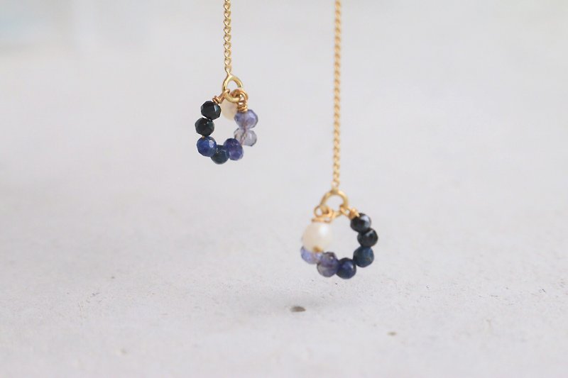 Spinel, cordierite, lapis lazuli, pearl and sterling silver earrings 1033 satellite - Earrings & Clip-ons - Gemstone Blue