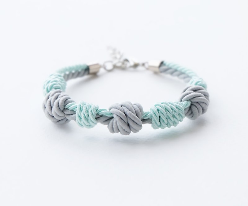 Matte ash gray / Light mint knot rope bracelet  - 手鍊/手鐲 - 聚酯纖維 綠色