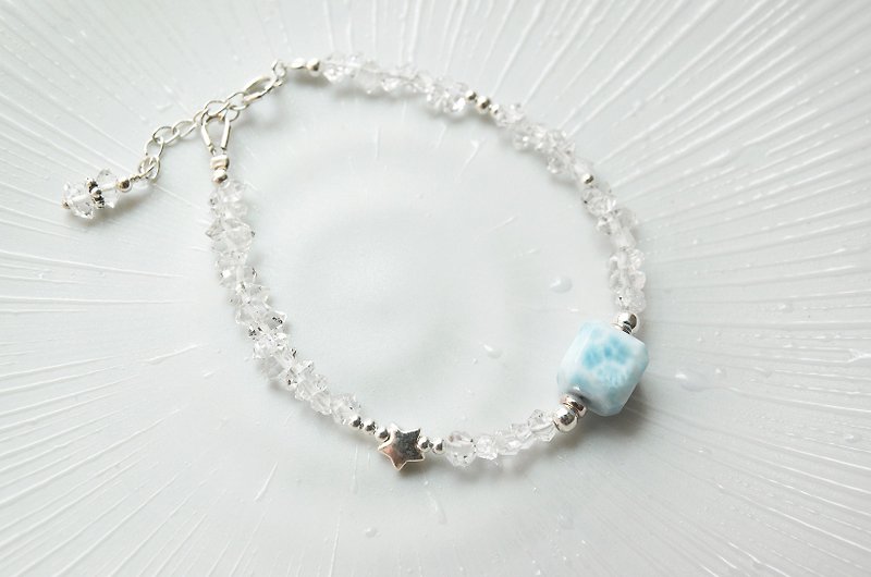 【Go for a walk to the beach】-Larimar Sea Stone Sparkling Diamond Sterling Silver Bracelet - Bracelets - Sterling Silver White