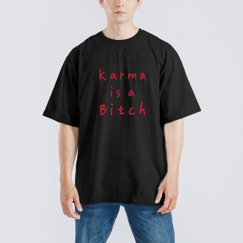 CHIC SHOP 插畫設計館 Karma is a Bitch 報應 衣服 寬版 T恤 童裝 涼感衣 吸濕排汗 黑T
